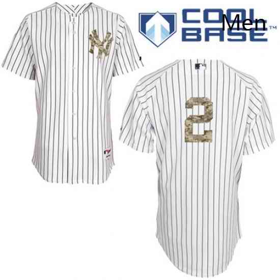 Mens Majestic New York Yankees 2 Derek Jeter Authentic White USMC Cool Base MLB Jersey